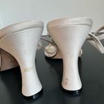 VTG Y2K Strappy BP Satin White Leather Kitten Heel Mule Square Toe Sandal Size 7 Black Photo 5