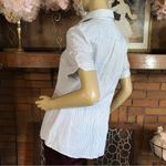 VINTAGE CIRCA 1980'S UNBRANDED WHITE & BLUE PINSTRIPE BUTTON DOWN SHIRT (S) Photo 4