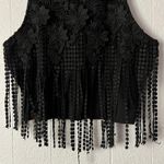 Forever 21 Top Womens XS Fringe Floral Goth Western Boho Coquette Festival Chic Black Photo 3