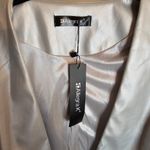 Allegra K  Silver Faux Leather Collarless Open Front PU Moto Biker Crop Blazer Photo 3