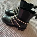 ZARA  Leather Lug Sole Pearl Accented‎ Chelsea Ankle Boots Photo 2