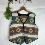 Vintage Woven Tapestry Southwestern Bohemian Geometric Vest Green Size M Photo 2