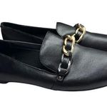 Chico's Black Loafers slip on 11 gold silver chain detail office work casual Photo 0