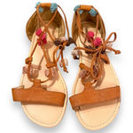 Maurice's Brown Faux Leather Lace Up Tassel Pom Pom Flat Sandals Sz 8 Photo 0