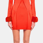 NWT OW Collection CIARA Mini Dress in Red Removable Fur Cuffs Sz Large $220 Photo 0