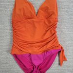 Lauren Ralph Lauren One Piece Swimsuit Womens 8 Orange Pink Ruched Halter Tie Photo 12