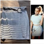Pretty Little Thing  Grey Ribbed O-Ring Waist Shape Mini Bodycon Skirt Size 14 Photo 1