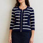 Joseph Ribkoff Striped Zip Up Jacket Blazer in Navy and White Photo 8