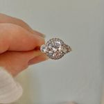 Three Stone Round Halo Glam Gold V Ring “Ismene” Engagement Wedding Elegant Jewelry Photo 10