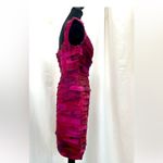 Theia Silk Pleated Ruffle Jewel Tone Sleeveless Sheath Bandage Dress Size 12 Red Photo 3
