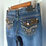 Live Hard Play Hard Jeans Rhinestones Pocket Brown Lace Bootcut Cowgirl Y2K 0246 Blue Size 10 Photo 1
