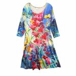 Women’s XL Floral Multicolor Dress Garden Boho Artsy Stretch Whimsy Red Photo 2