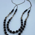 Silver and black glass vintage double strand boho festival necklace Black Photo 0