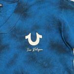 True Religion Foil Logo V Neck Crop Long Sleeve Sweatshirt Blue Poseidon Small Photo 3