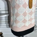 Vintage 80s 90s Knitted Cotton Top Diamond Pattern Pink Blouse Photo 5