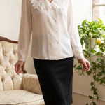 Vintage Nicola Lace Collar Blouse Made in Korea Size 4 Romantic Elegant White Photo 0