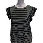 Nicole Miller  Black & White Striped Cap Sleeve Top Size L Photo 0