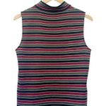 St. John Santana Knit Mockneck Sleeveless Shirt Burgundy Black Stripe Size Small Photo 0