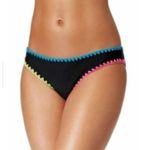 Hula Honey  Women's Bikini Bottom Black Colorful Trim Ruched Back Size Small Photo 0