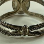 Silver Color Cuff Bracelet Black Cabochon Center Womens Aged Patina Photo 1