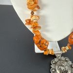 Trigg Leather Western Orange Stone Beaded Concho Necklace & Earrings Set Photo 6