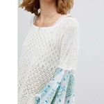 Free People Pointelle Breeze Bell Sleeve Top Tunic Medium M Blue Ivory Photo 1