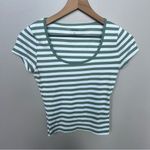 Hollister Ribbed Seamless Fabric Scoop Baby Tee Size Small Green White Stripes Photo 1