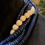 Womens Blue Beige Wood Beaded Multiple Layer Necklace Jewelry with S Hook Clasp Photo 2