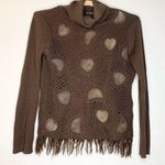 Vintage Y2K Turtle Neck Crochet Fringe Leather Appliqué Brown Sweater Size M Size M Photo 0