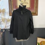 Tuckernuck Ruffle Neck Black Bouvier Classic Old Money Preppy Blouse Sz L 🧡🎀 Photo 2