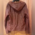 Tobi Vegan Faux Leather Hooded Motorcycle Moto Zippered Brown Jacket Size Small Photo 12