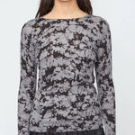 Kokun Grey Marble Print Fitted‎ Crew Size Small Bamboo Cashmere Top Gray Photo 0