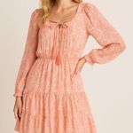 LoveColette tiered long sleeve Boho print lace up tassel party event dress $98 Orange Size L Photo 0