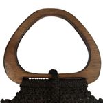 Vtg Boho Macrame Crochet Beaded Wooden Ring Handle Handbag Purse Brown 70s Photo 2