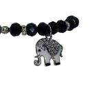 Boutique NWT Black Beaded Silver-Tone Rhinestone Elephant Pendant Stretch Bracelet Photo 4