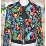 Dolce Cabo FRIDA Floral Embroidered Bomber Jacket Size S Full Zip Boho Colorful Black Photo 3