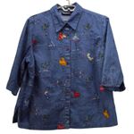 Artwork Denim Button Up Shirt Blue 2X Photo 0
