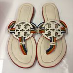 Tory Burch Miller Mignon Sandals Ivory Rainbow Strap Flat Slip On Sandals Size 5 Photo 2