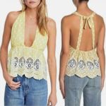 Free People  M Lunch Date‎ Yellow Polka Dot Halter Top Citron Plunge Coquette New Photo 1
