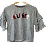 Tommy Hilfiger Gray Spell Out 3/4 Ruffle Sleeve Lightweight Sweatshirt Sz XS Photo 0