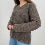 vintage cottagecore speckled brown henley knit pullover sweater cotton blend xl Photo 3