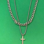 Titanium Steel Layered Cross Pendant Necklace for Men Women, Hip Hop Necklace Silver Photo 0