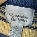 Christopher & Banks Vintage Christopher Banks Navy Yellow White Stripe Cotton Ramie Blend Sweater L Photo 2