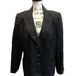 Lily & Taylor Suit Blazer Jacket Black Pinstripe Size 16 Vintage Modesty Panel Photo 0