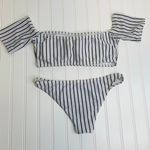 NWOT White Black Stripe Bikini Sleeves Sz Small Photo 1