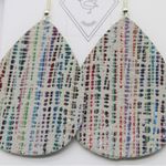 Handmade Genuine Leather Rainbow Colored Metallic Teardrop Dangle Earrings Photo 2