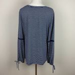 Fred David Top Womens XL Navy Striped Crochet Lace Long Tie Sleeve Scoop Neck Photo 6