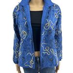 Blutique (M) VINTAGE 90s Pink 100% Silk Embroidered Patch Beach Vacation Jacket Blue Size M Photo 0
