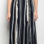 Polagram Navy Blue & White Stripe Split Maxi Skirt Women's Size Large Photo 2