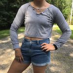 GREY LACE UP FRONT LONG SLEEVE CROP TOP Gray Photo 1